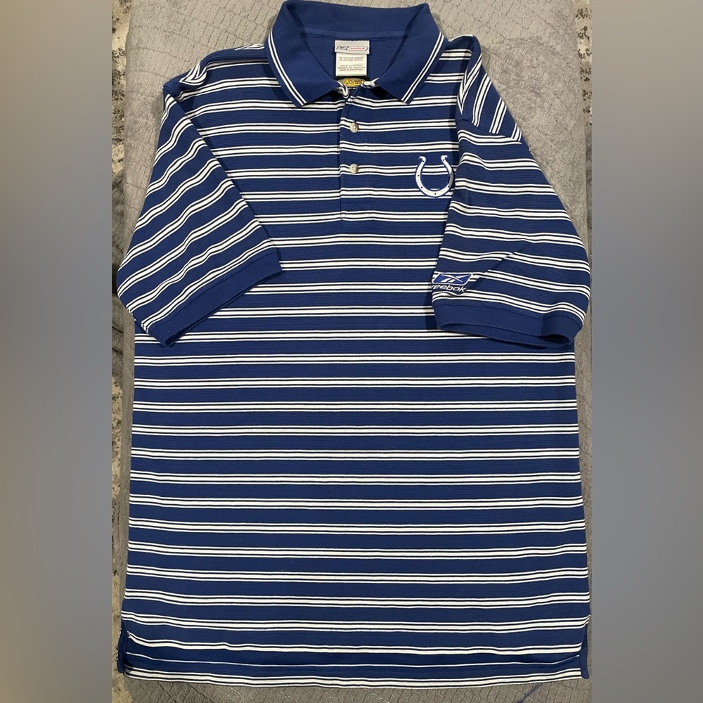 Vintage Reebok Indianapolis Colts Blue/White Striped Polo Size large see photos